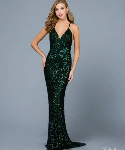 Scala - 47542 Fully Embellished Strapless V Neck Backless Sheath Dress 33 Scala - 47542 Fully Embellished Strapless V Neck Backless Sheath Dress