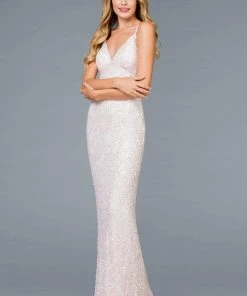 Scala - 47542 Fully Embellished Strapless V Neck Backless Sheath Dress 37 Scala - 47542 Fully Embellished Strapless V Neck Backless Sheath Dress
