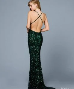 Scala - 47542 Fully Embellished Strapless V Neck Backless Sheath Dress 34 Scala - 47542 Fully Embellished Strapless V Neck Backless Sheath Dress