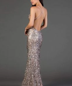 Scala - 47542 Fully Embellished Strapless V Neck Backless Sheath Dress 27 Scala - 47542 Fully Embellished Strapless V Neck Backless Sheath Dress