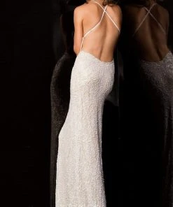 Scala - 47542 Fully Embellished Strapless V Neck Backless Sheath Dress 45 Scala - 47542 Fully Embellished Strapless V Neck Backless Sheath Dress