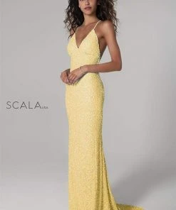 Scala - 47551 Full Sequins Open Back Fitted Evening Gown 24 Scala - 47551 Full Sequins Open Back Fitted Evening Gown
