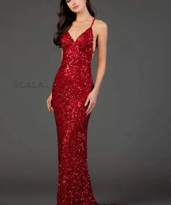 Scala - 47551 Full Sequins Open Back Fitted Evening Gown 30 Scala - 47551 Full Sequins Open Back Fitted Evening Gown