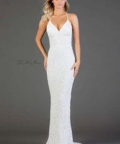 Scala - 47551 Full Sequins Open Back Fitted Evening Gown 29 Scala - 47551 Full Sequins Open Back Fitted Evening Gown