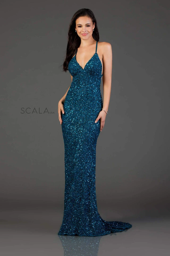 Scala - 47551 Full Sequins Open Back Fitted Evening Gown 19 Scala - 47551 Full Sequins Open Back Fitted Evening Gown