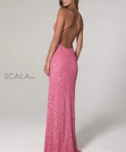Scala - 47551 Full Sequins Open Back Fitted Evening Gown 35 Scala - 47551 Full Sequins Open Back Fitted Evening Gown
