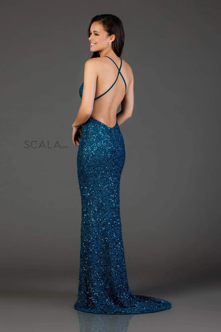 Scala - 47551 Full Sequins Open Back Fitted Evening Gown 20 Scala - 47551 Full Sequins Open Back Fitted Evening Gown