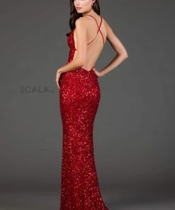 Scala - 47551 Full Sequins Open Back Fitted Evening Gown 28 Scala - 47551 Full Sequins Open Back Fitted Evening Gown