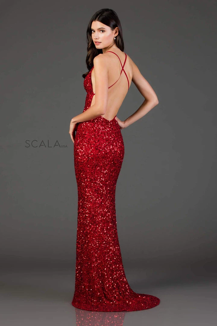 Scala - 47551 Full Sequins Open Back Fitted Evening Gown 11 Scala - 47551 Full Sequins Open Back Fitted Evening Gown