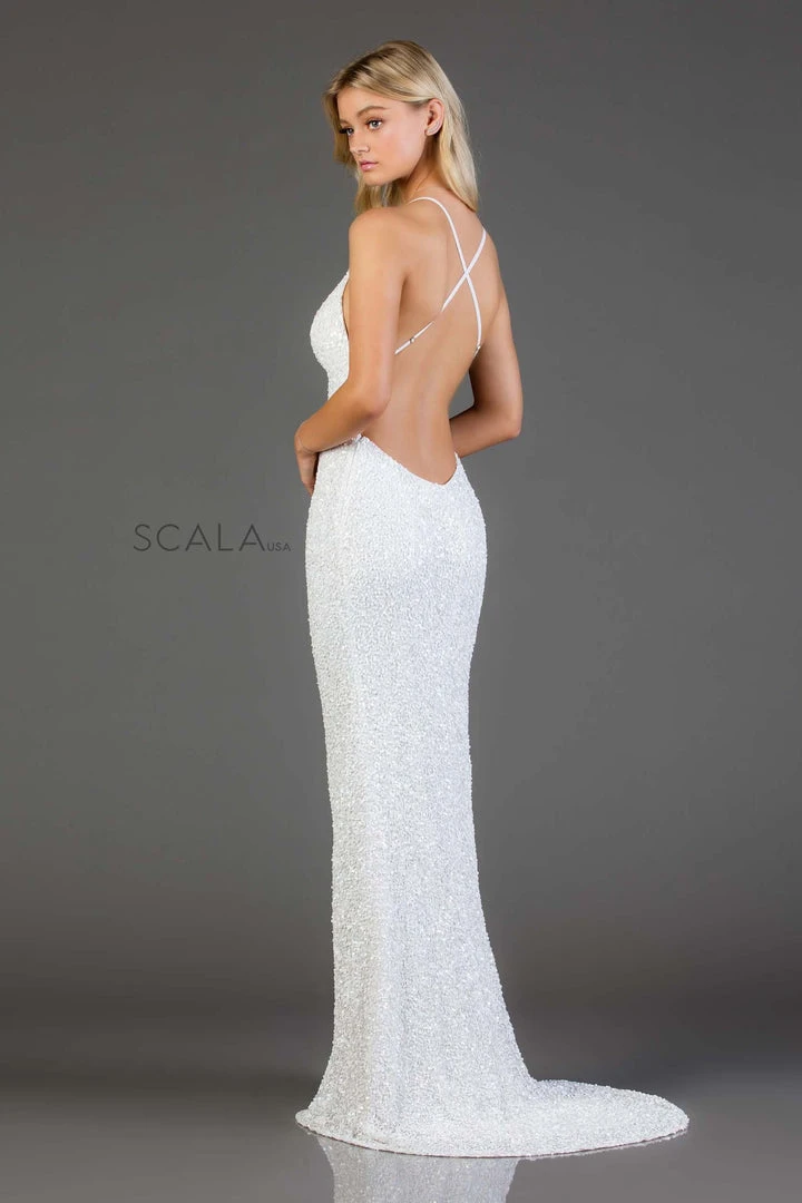 Scala - 47551 Full Sequins Open Back Fitted Evening Gown 14 Scala - 47551 Full Sequins Open Back Fitted Evening Gown