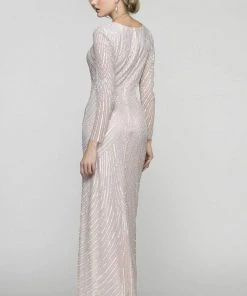 Scala - 48312 V-Neck Beaded Stripes Evening Dress