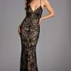 Scala - 48557 Lace Plunging V-neck Sheath Dress