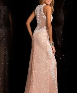 Scala - 48665 High Neck Sequins Prom Dress With Side Slit