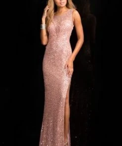 Scala - 48670 Long High Neck Dress With Side Slit
