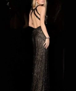 Scala - 48696 Illusion Neckline Sequin Prom Dress