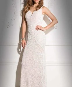 Scala - 48721 V-Neckline Beaded Prom Dress