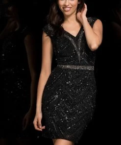 Scala - 48763 Shimmering Sequined Fitted Short Dress