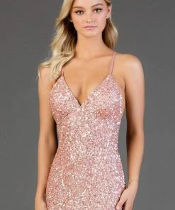 Scala - 48782 Fitted String Strapped Sequin Dress In New Rose