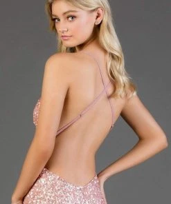 Scala - 48782 Fitted String Strapped Sequin Dress In New Rose