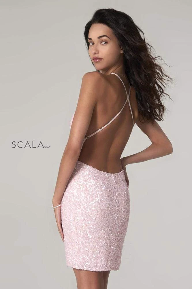 Scala - 48782 Fitted String Strapped Sequin Dress In Rouge 13 Scala - 48782 Fitted String Strapped Sequin Dress In Rouge