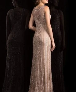 Scala - 48788 Illusion Scoop Neck Sequined Sheath Gown