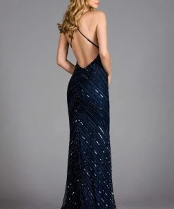 Scala - 48871 Beaded Chevron Motif Long Sheath Gown