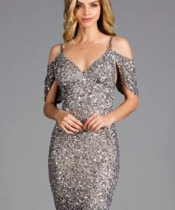 Scala - 48921 Cold Shoulders Beaded And Sequin Cocktail Dress 10 Scala - 48921 Cold Shoulders Beaded And Sequin Cocktail Dress