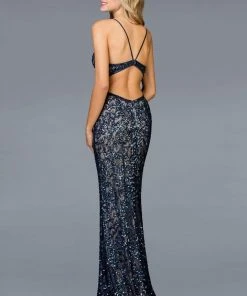 Scala - 48930 Sequined Plunging V-neck Sheath Dress 5 Scala - 48930 Sequined Plunging V-neck Sheath Dress