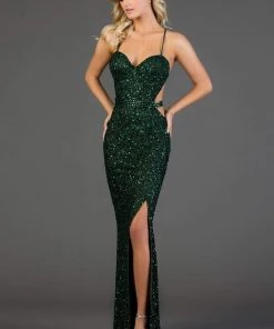 Scala - 48931 Fully Sequin Embellished Long Sheath Gown With Side Slit