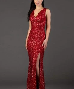 Scala - 48933 Sequined Scalloped V-neck Sheath Dress 18 Scala - 48933 Sequined Scalloped V-neck Sheath Dress