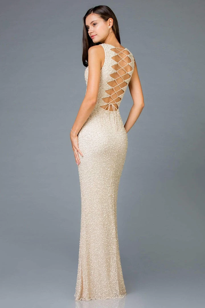 Scala - 48933 Sequined Scalloped V-neck Sheath Dress 4 Scala - 48933 Sequined Scalloped V-neck Sheath Dress