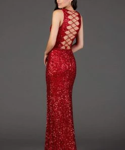 Scala - 48933 Sequined Scalloped V-neck Sheath Dress 19 Scala - 48933 Sequined Scalloped V-neck Sheath Dress