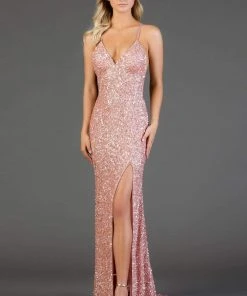 Scala - 48938 Allover Sequin Backless Sheath Evening Gown With Slit
