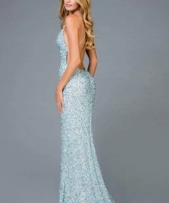 Scala - 48938 Allover Sequin Backless Sheath Evening Gown With Slit