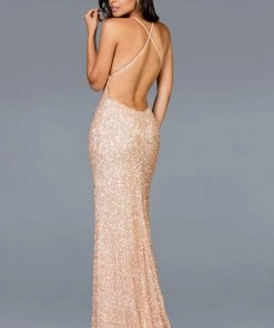Scala - 48938 Allover Sequin Backless Sheath Evening Gown With Slit