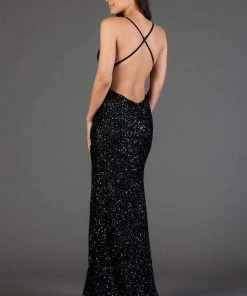 Scala - 48938 Allover Sequin Backless Sheath Evening Gown With Slit
