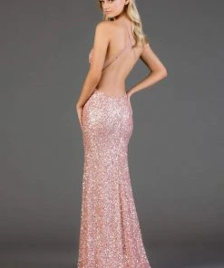 Scala - 48938 Allover Sequin Backless Sheath Evening Gown With Slit