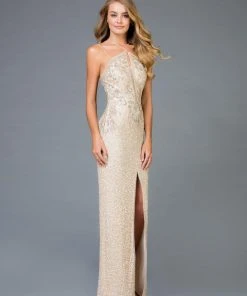 Scala - 48940 Embellished Halter Gown With Slit