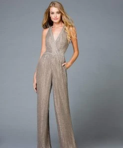 Scala - 48941 Lattice Beaded Plunging Jumpsuit