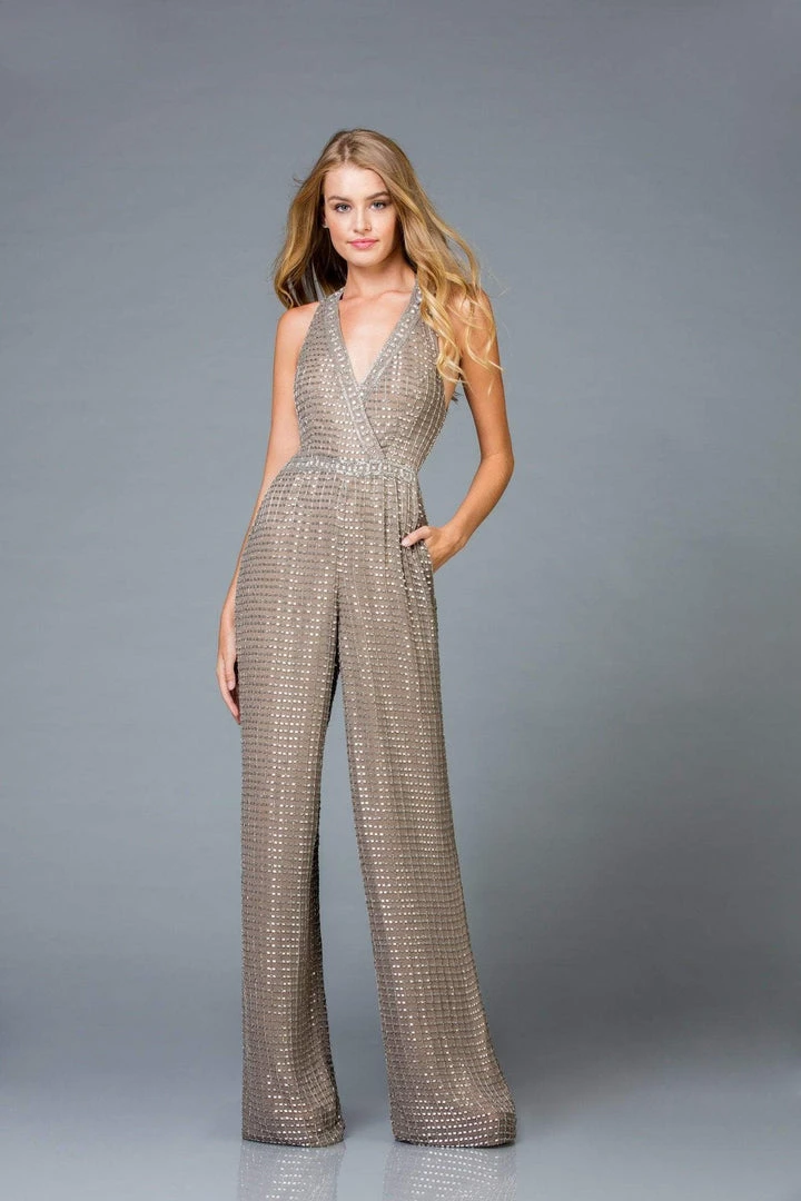 Scala - 48941 Lattice Beaded Plunging Jumpsuit 3 Scala - 48941 Lattice Beaded Plunging Jumpsuit