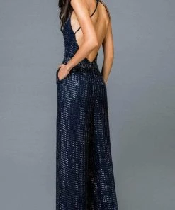 Scala - 48941 Lattice Beaded Plunging Jumpsuit 9 Scala - 48941 Lattice Beaded Plunging Jumpsuit