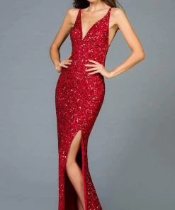 Scala - 48949 Sequined Plunging Halter V-neck Sheath Dress 17 Scala - 48949 Sequined Plunging Halter V-neck Sheath Dress