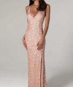 Scala - 48949 Sequined Plunging Halter V-neck Sheath Dress 20 Scala - 48949 Sequined Plunging Halter V-neck Sheath Dress
