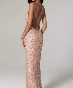 Scala - 48949 Sequined Plunging Halter V-neck Sheath Dress 21 Scala - 48949 Sequined Plunging Halter V-neck Sheath Dress