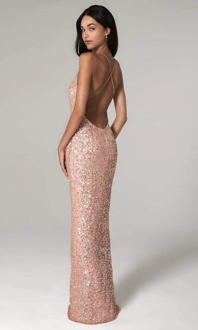 Scala - 48949 Sequined Plunging Halter V-neck Sheath Dress 11 Scala - 48949 Sequined Plunging Halter V-neck Sheath Dress