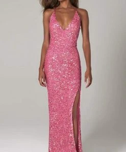 Scala - 48949 Sequined Plunging Halter V-neck Sheath Dress 22 Scala - 48949 Sequined Plunging Halter V-neck Sheath Dress