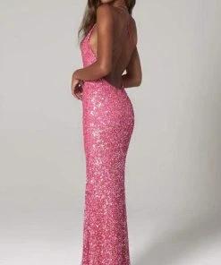 Scala - 48949 Sequined Plunging Halter V-neck Sheath Dress 23 Scala - 48949 Sequined Plunging Halter V-neck Sheath Dress