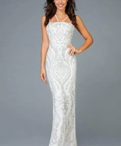 Scala - 48950 Embellished Straight Across Neck Sheath Dress