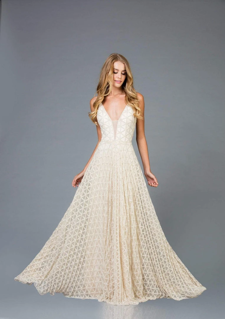 Scala - 48952 Beaded Deep V-neck Tulle A-line Dress 3 Scala - 48952 Beaded Deep V-neck Tulle A-line Dress