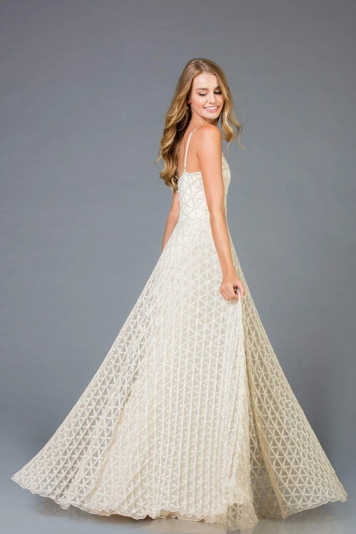 Scala - 48952 Beaded Deep V-neck Tulle A-line Dress 4 Scala - 48952 Beaded Deep V-neck Tulle A-line Dress